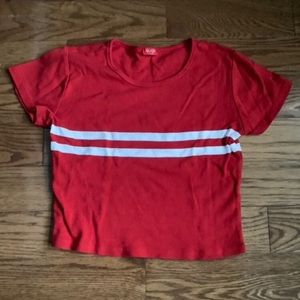 Brandy Melville t-shirt slightly cropped in red.